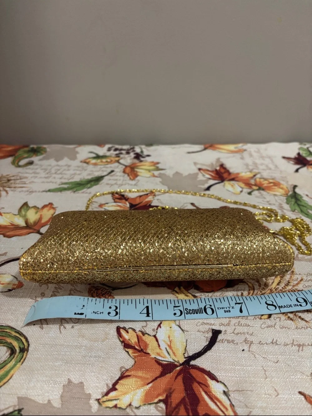 Gold Sequin Evening Clutch with Chain Strap